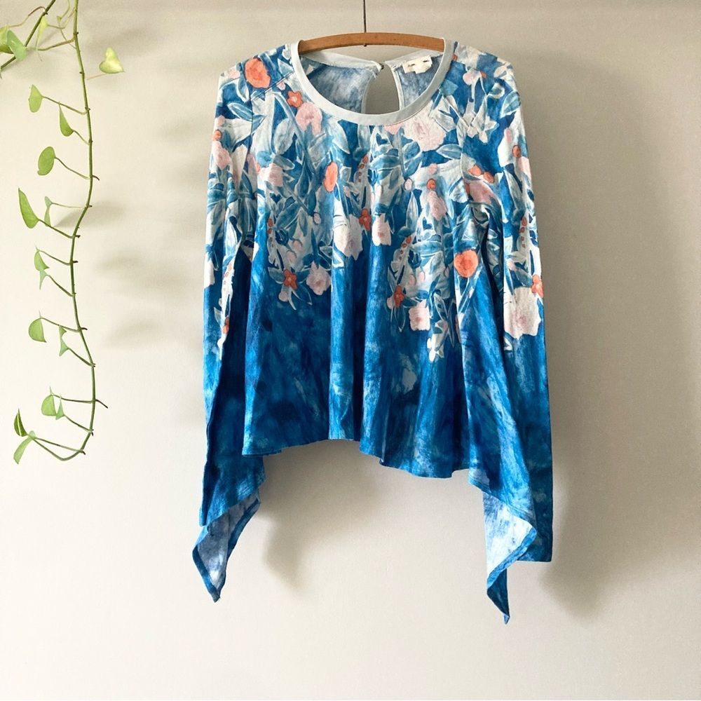 Anthropologie blue floral long sleeve flowy top‎ s
